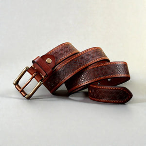 Ceinture western homme avec motif floral en cuir