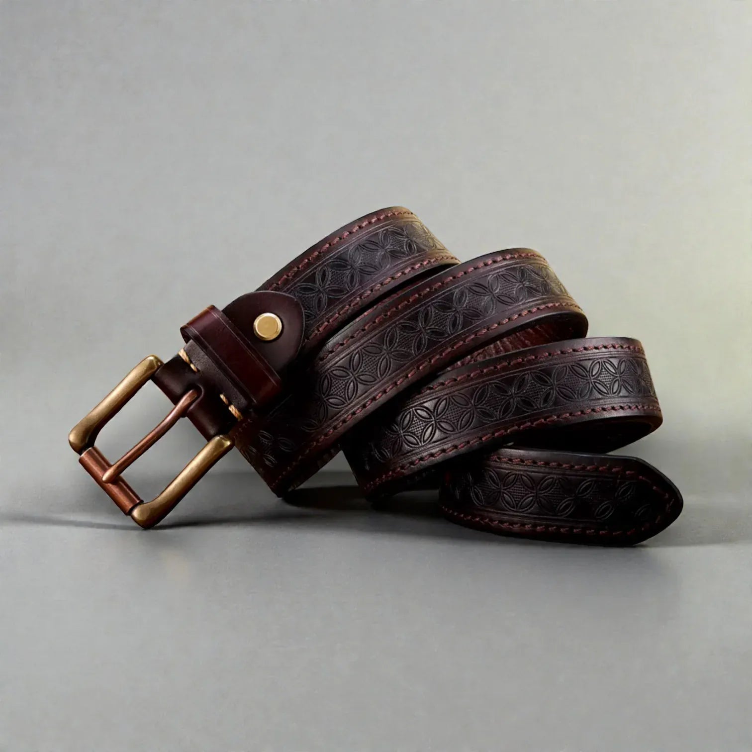 Ceinture western homme avec motif floral en cuir