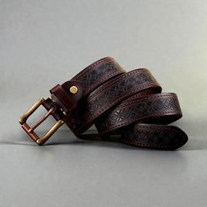 Ceinture western homme avec motif floral en cuir