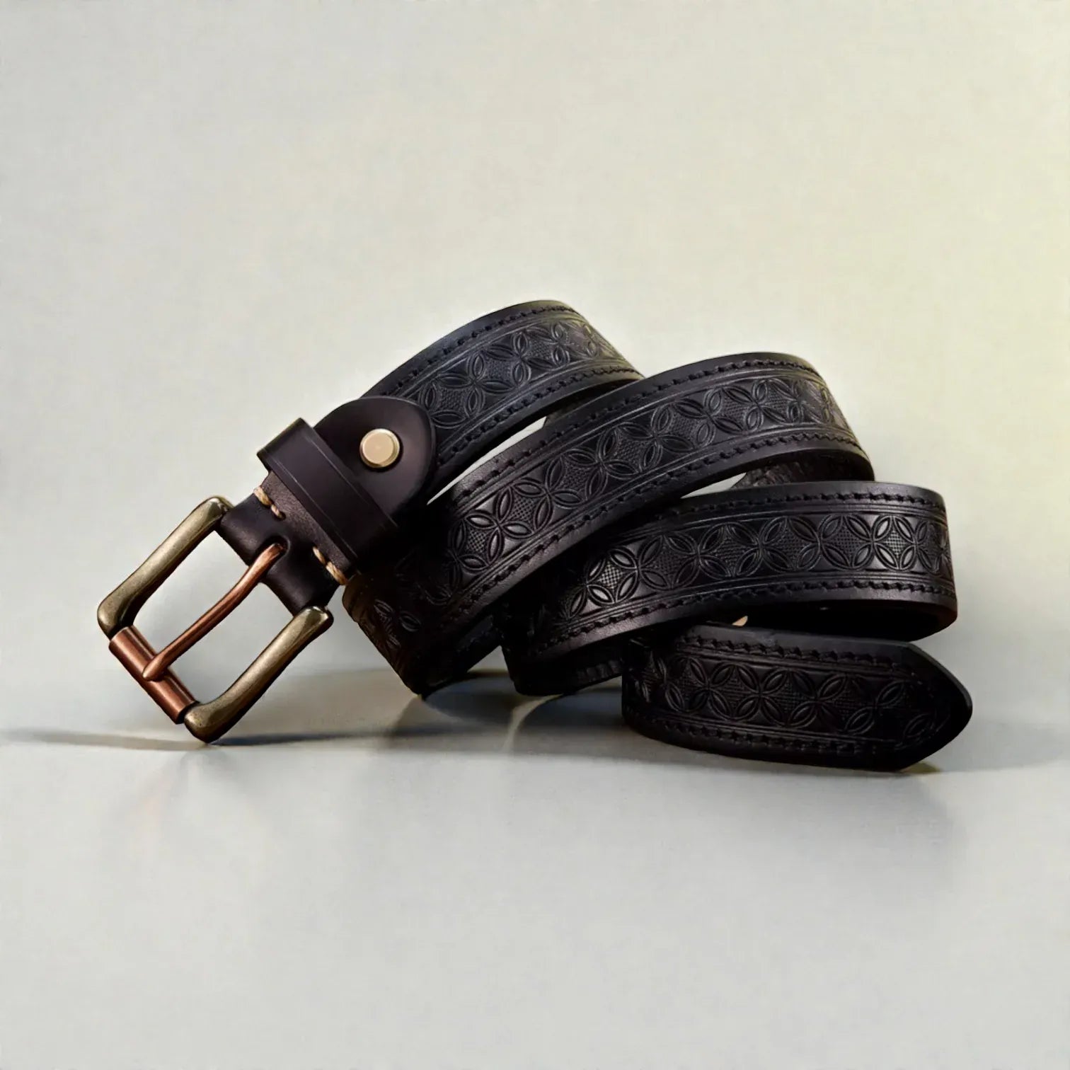 Ceinture western homme avec motif floral en cuir