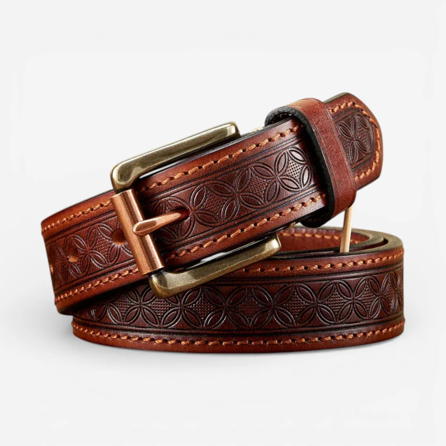 Ceinture western homme avec motif floral en cuir
