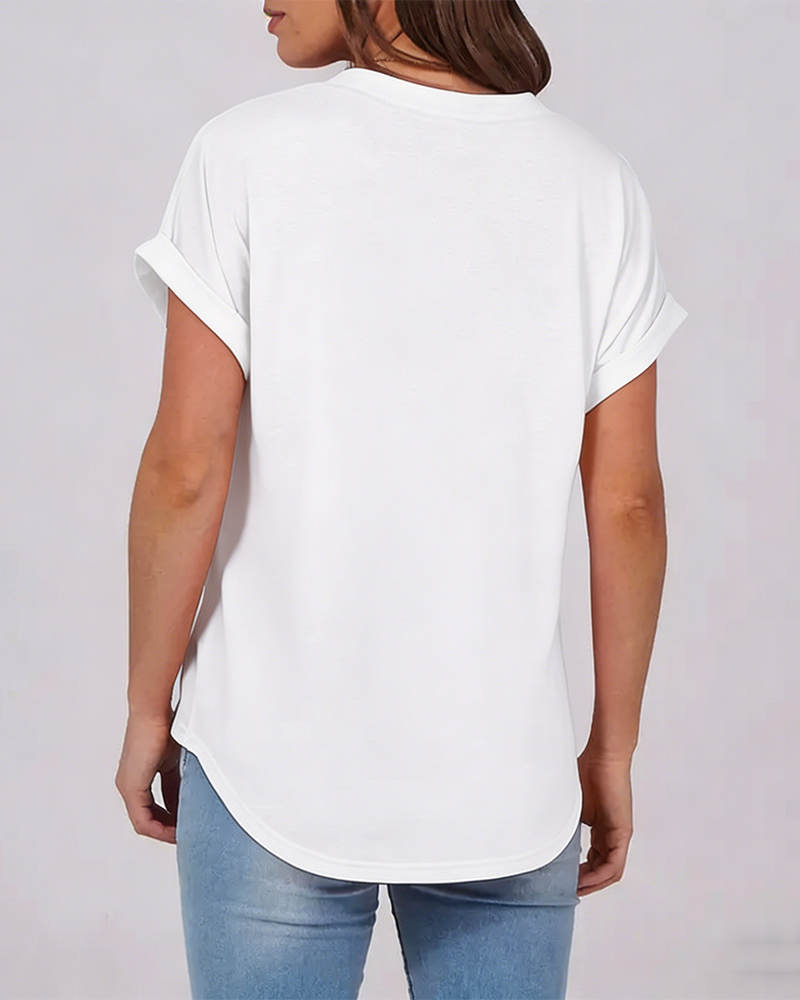 T-shirt uni col V manches courtes - Noir