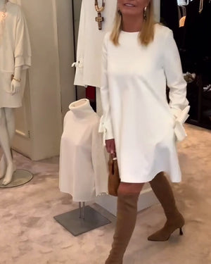 Robe élégante col rond manches à nœud - Blanc