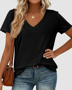 T-shirt pullover col V uni - Noir