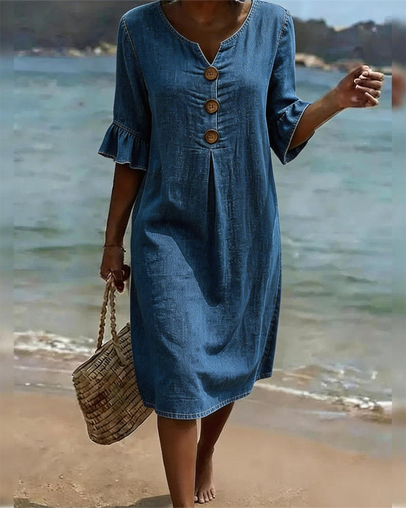 Robe en jean à manches volantées - Bleu