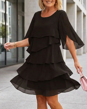 Robe ample col rond à volants - Blanc