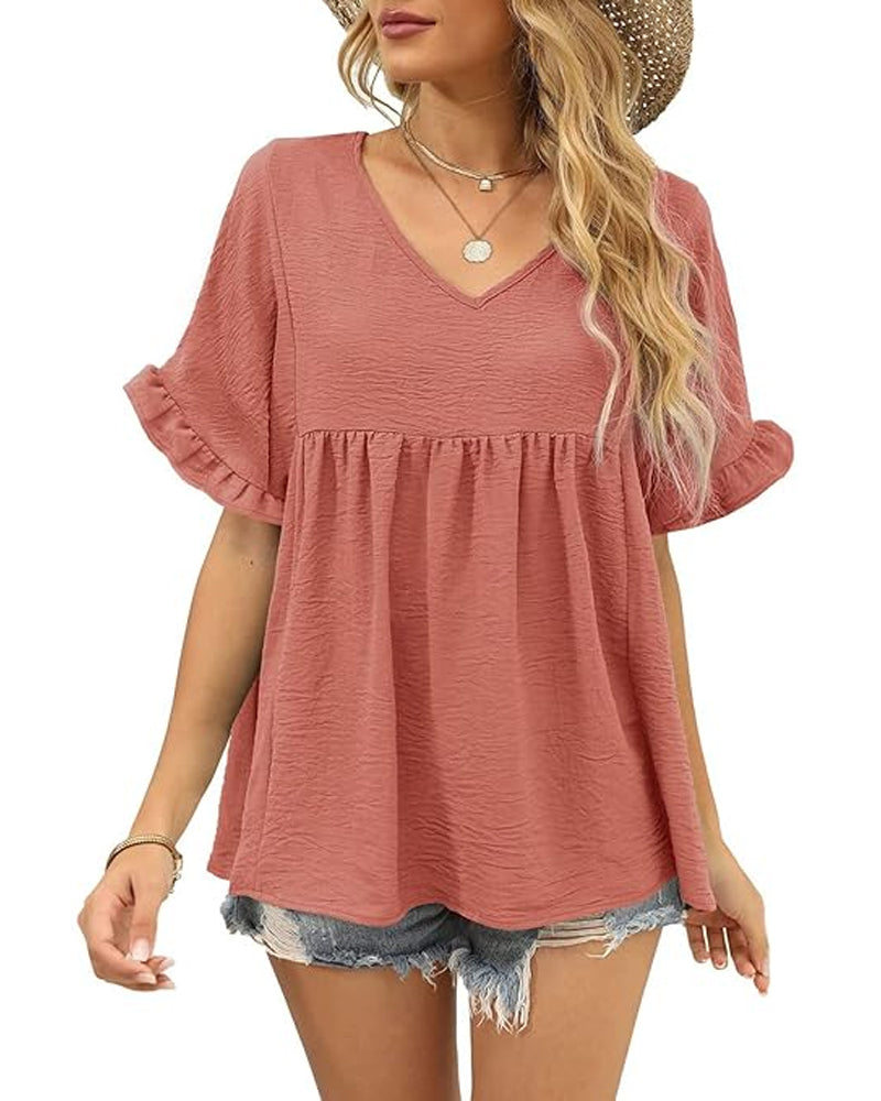 Blouse décontractée volant coupe loose - Rose