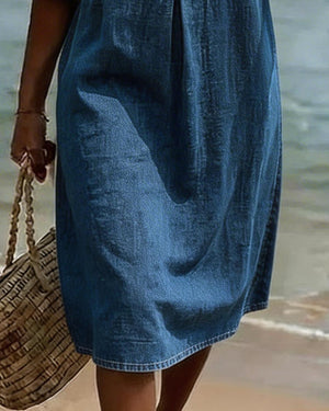 Robe en jean à manches volantées - Bleu