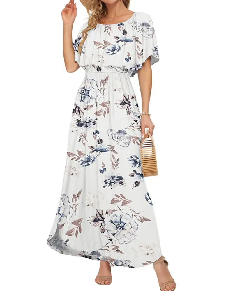 Robe maxi à imprimé floral aquarelle - Blanc