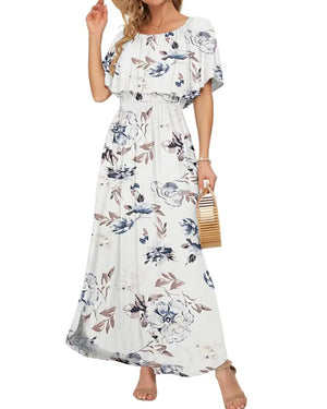Robe maxi à imprimé floral aquarelle - Blanc
