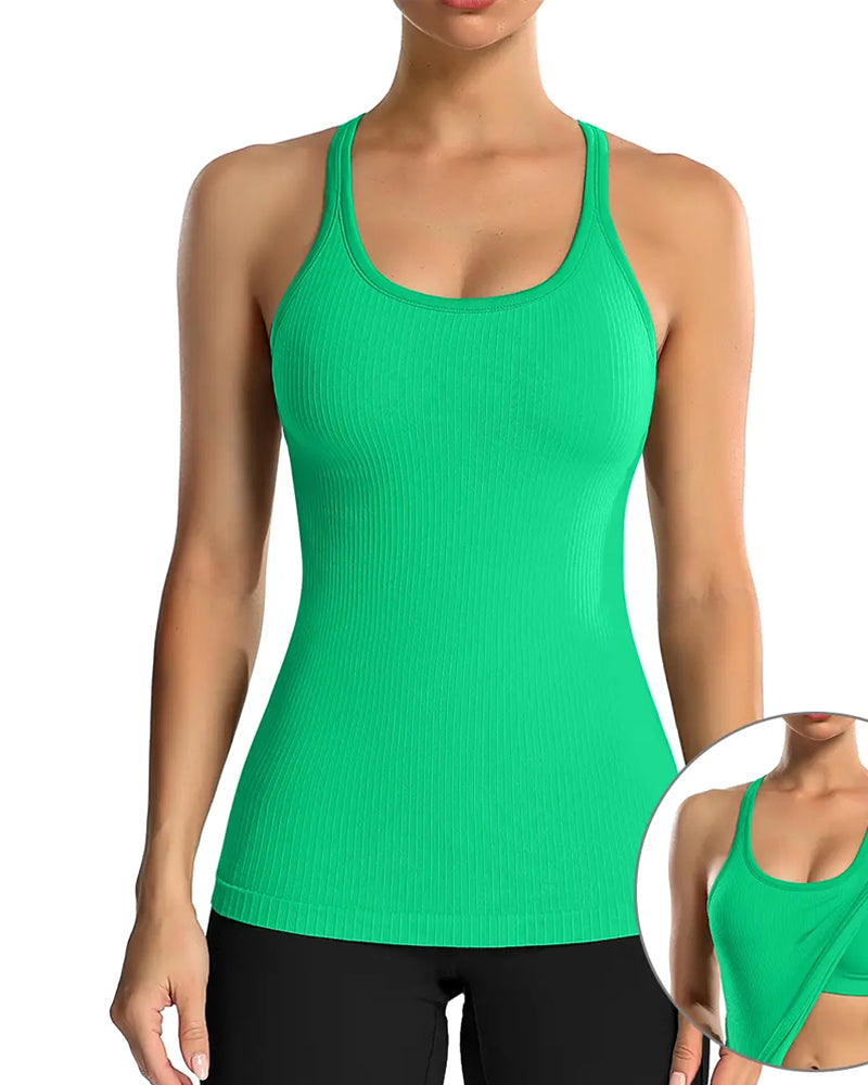 Débardeur avec soutien-gorge intégré et dos nageur - Bleu
