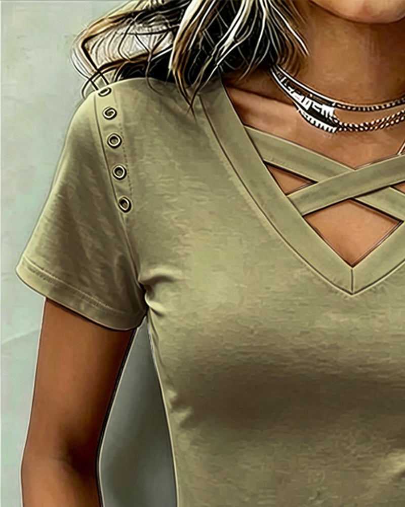 T-shirt sangle croisée évidé coupe slim - Noir