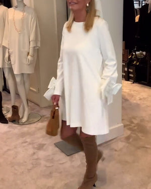 Robe élégante col rond manches à nœud - Blanc