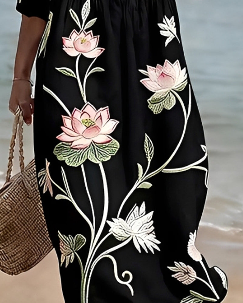 Robe florale col rond - Blanc