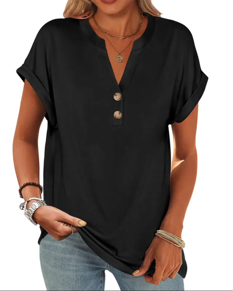 T-shirt uni col V manches courtes