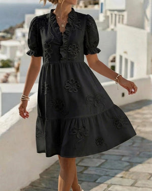 Robe courte florale à manches bouffantes - Blanc