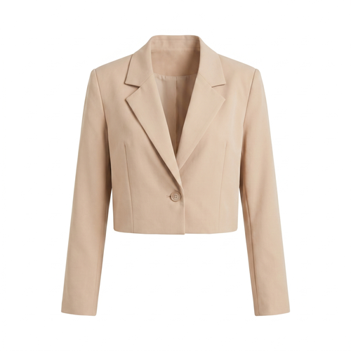 Blazer femme court à bouton - Beige
