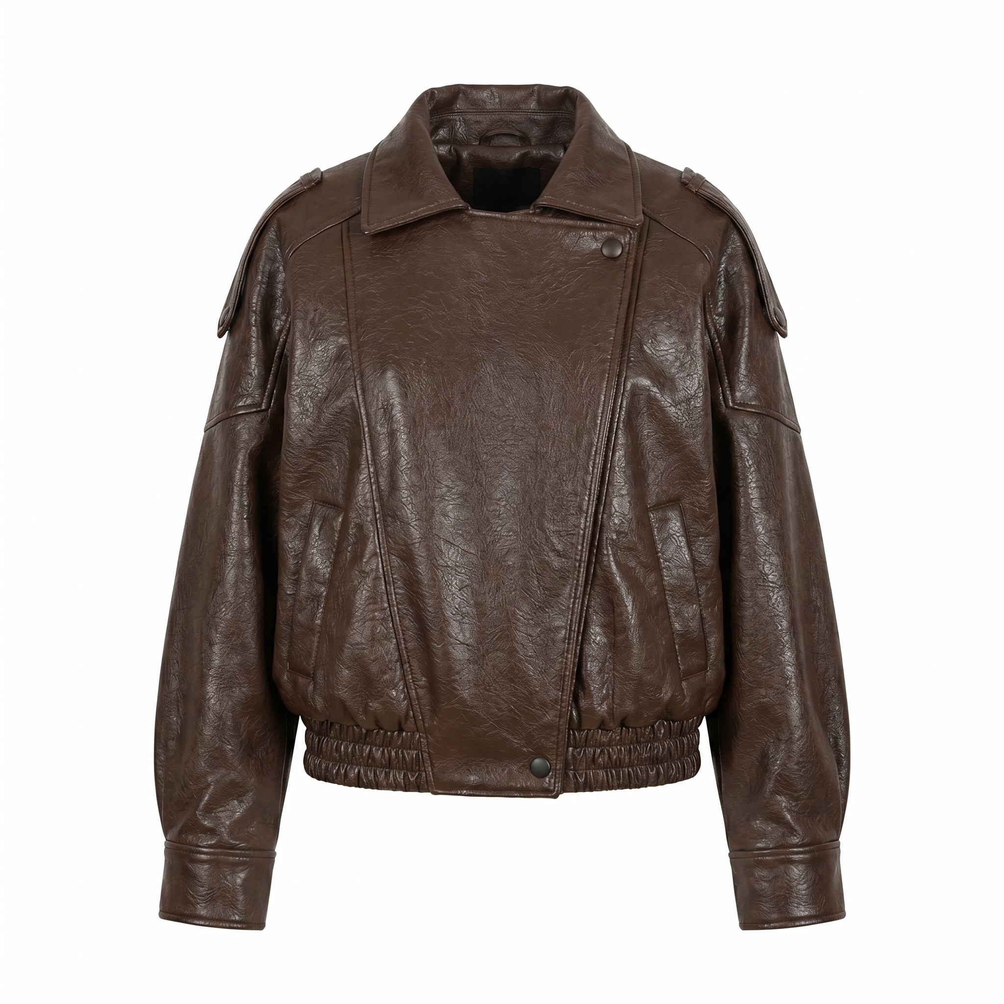 Veste femme oversize en simili cuir à boutons - Marron