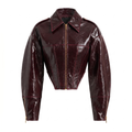 Kurze Jacke aus Kunstleder mit Ballonärmeln - Bordeaux