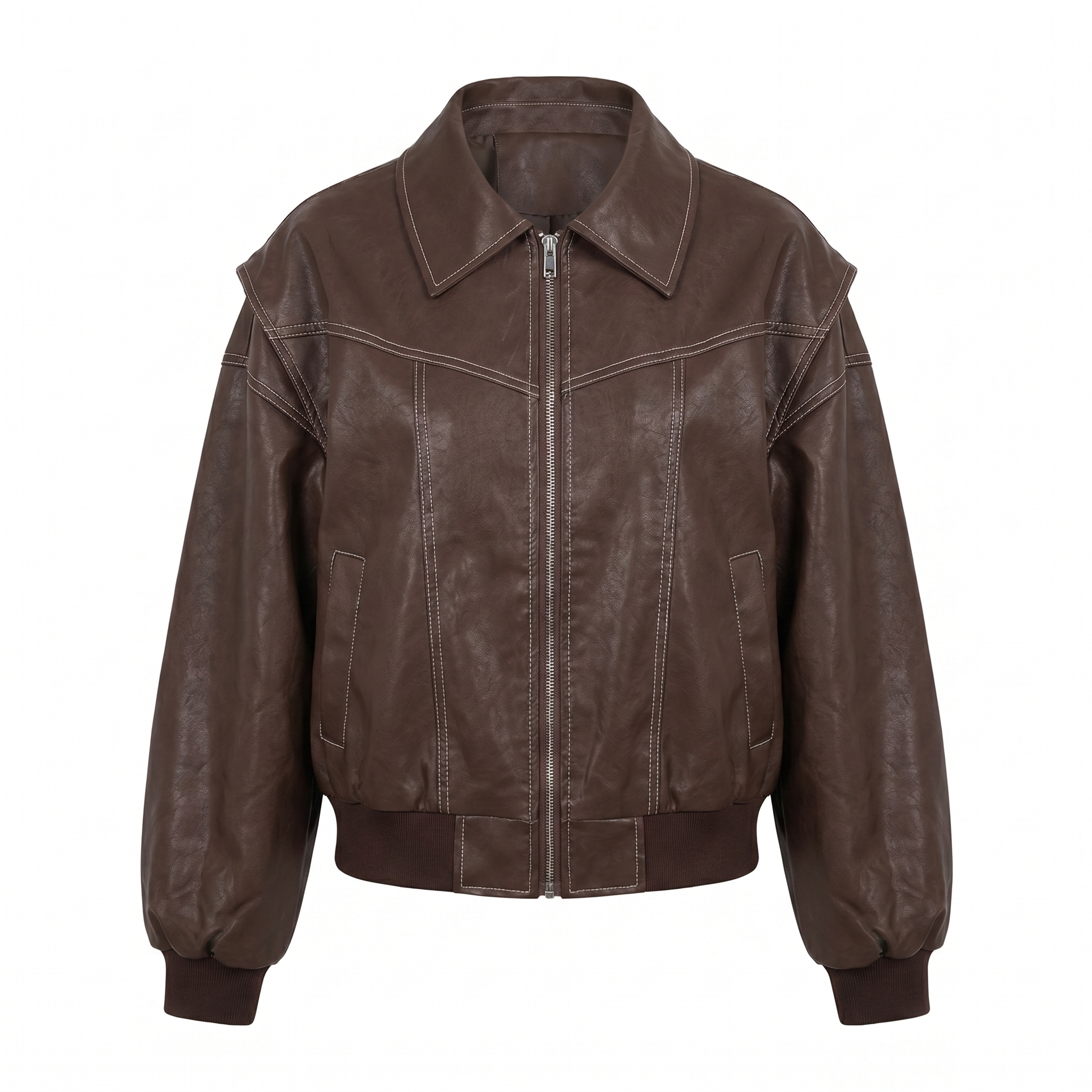 Kurze Moto Jacke aus Kunstleder - braun