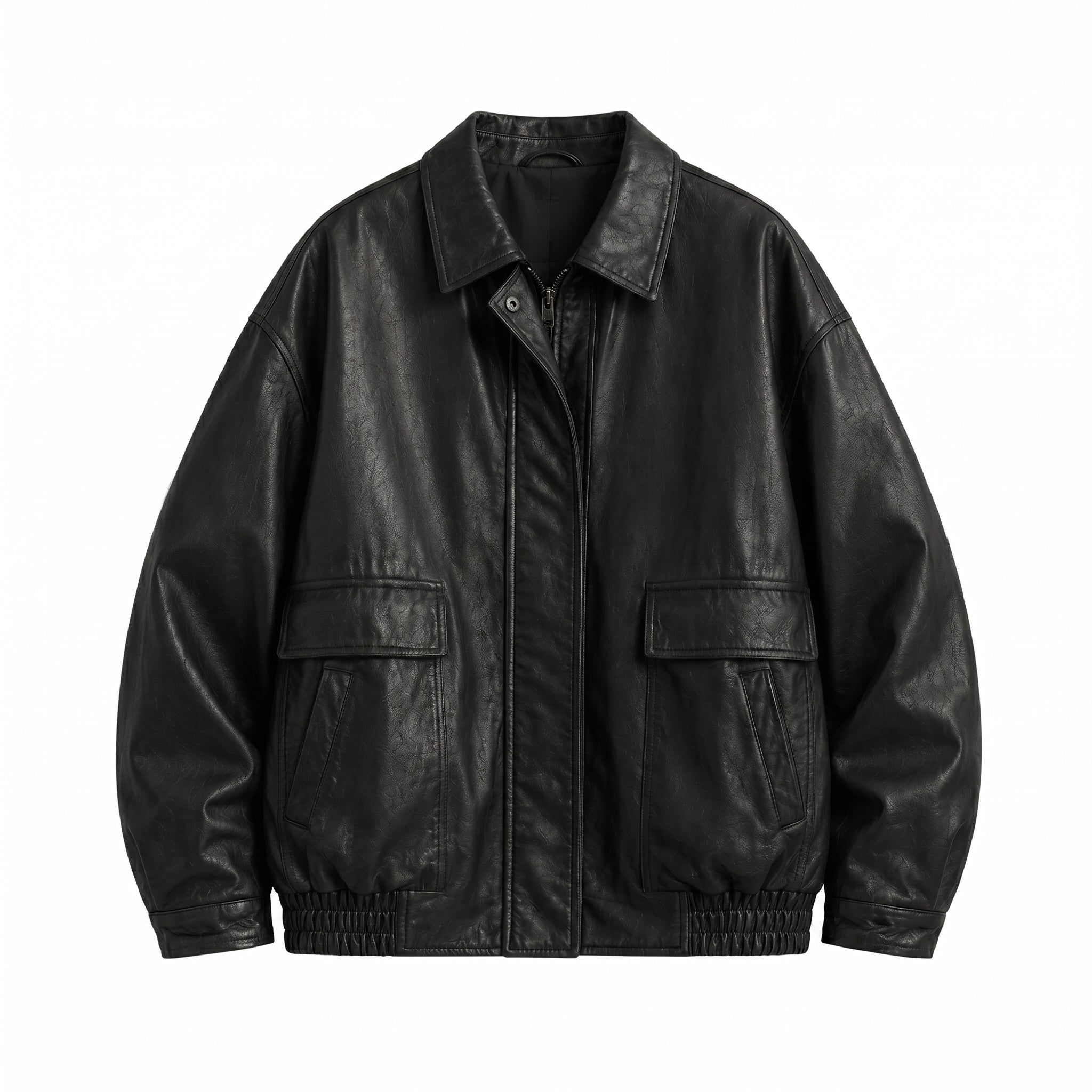 Veste motarde oversize simili cuir noir - packshot