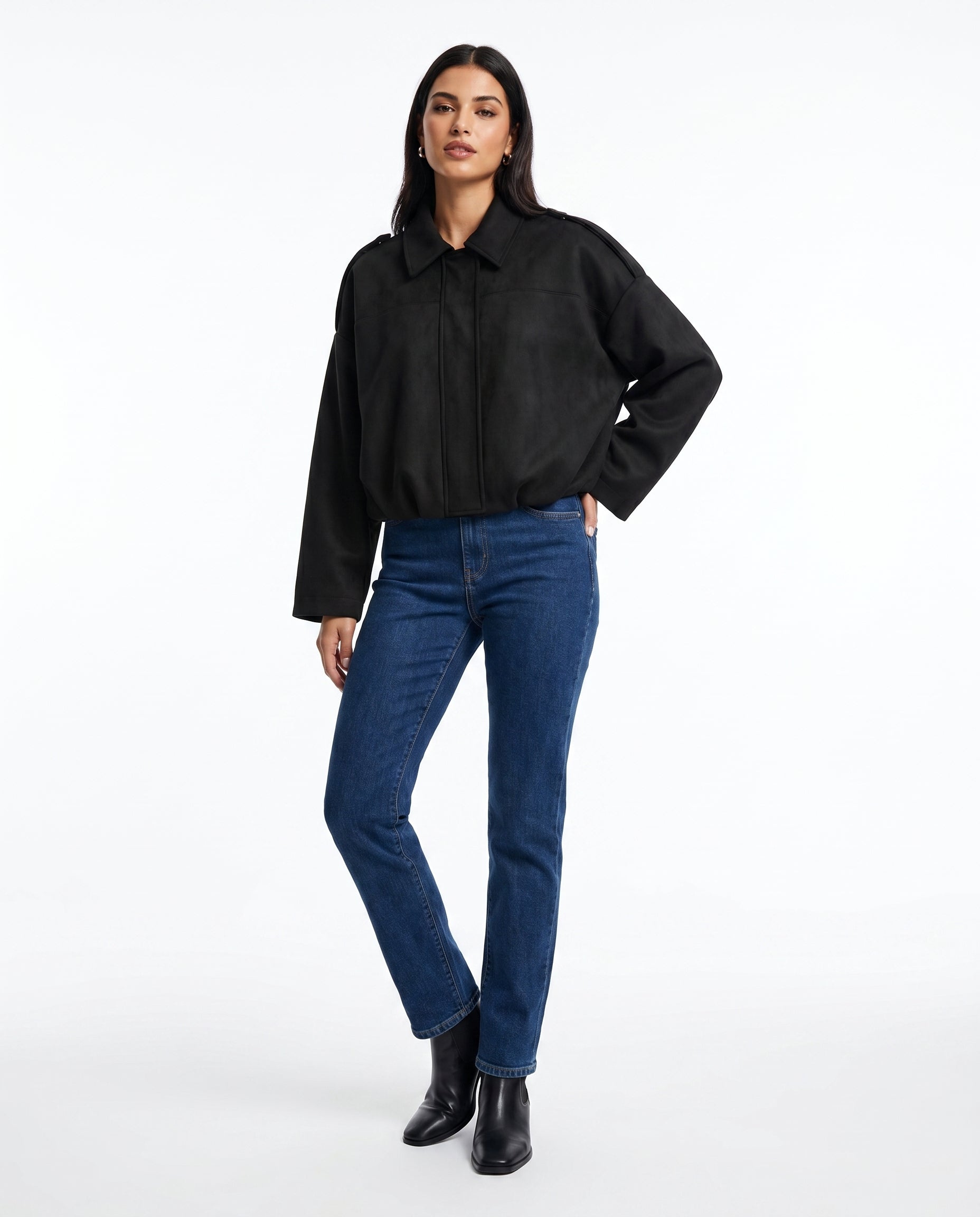 Veste bomber daim noir - porté