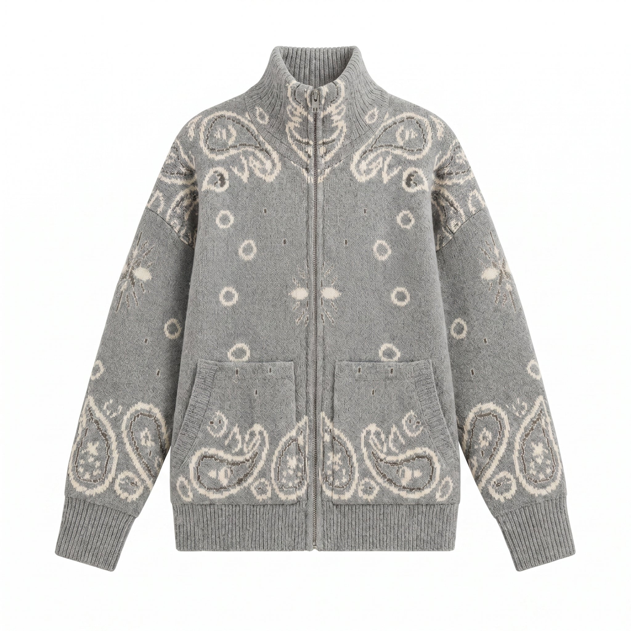 Gilet maille zippe motif gris clair - packshot