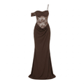 Robe asym dentelle marron - packshot
