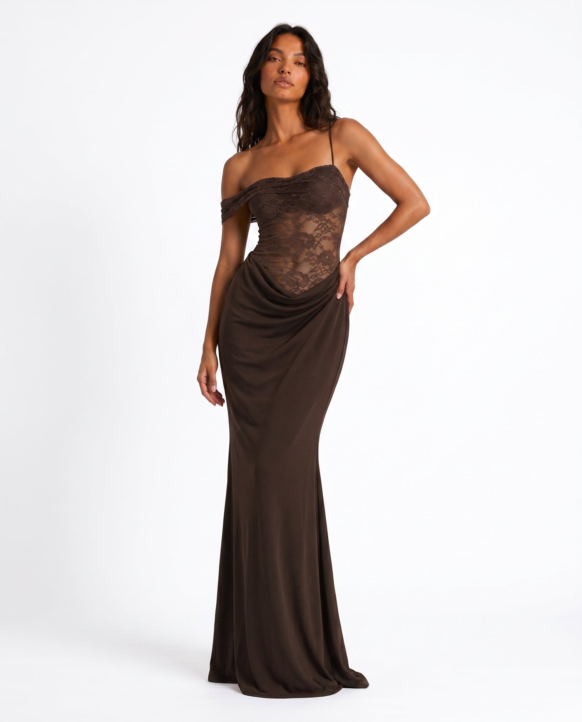 Robe asym dentelle - porté