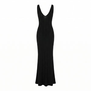 Robe maille dos nu noir - packshot
