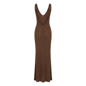 Robe maille dos nu marron - packshot