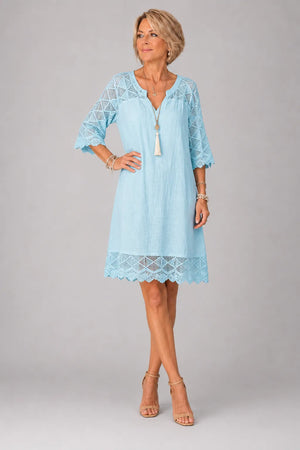 Robe col V dentelle patchwork décontractée