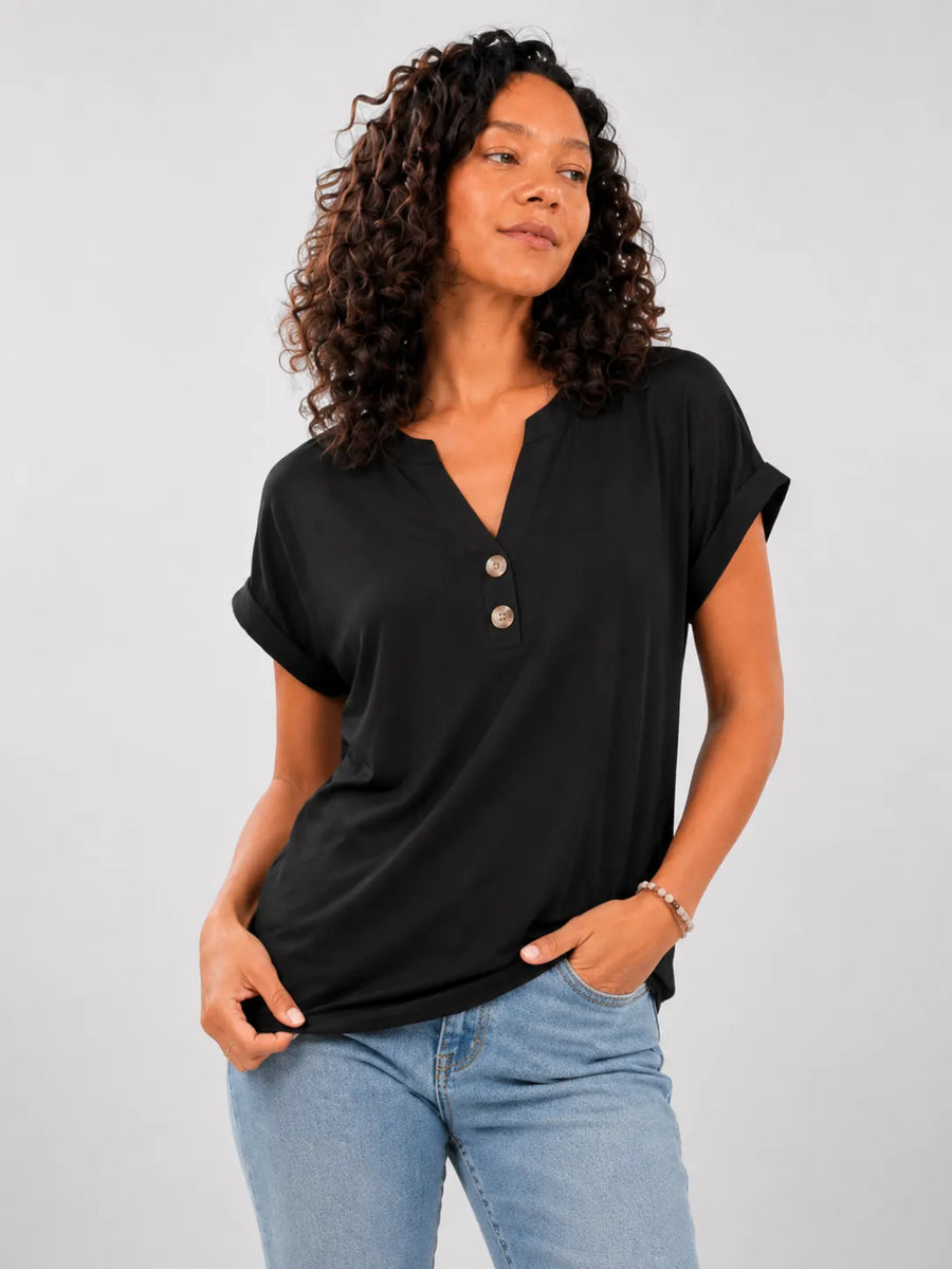 T-shirt uni col V manches courtes