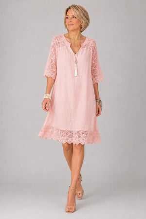 Robe col V dentelle patchwork décontractée