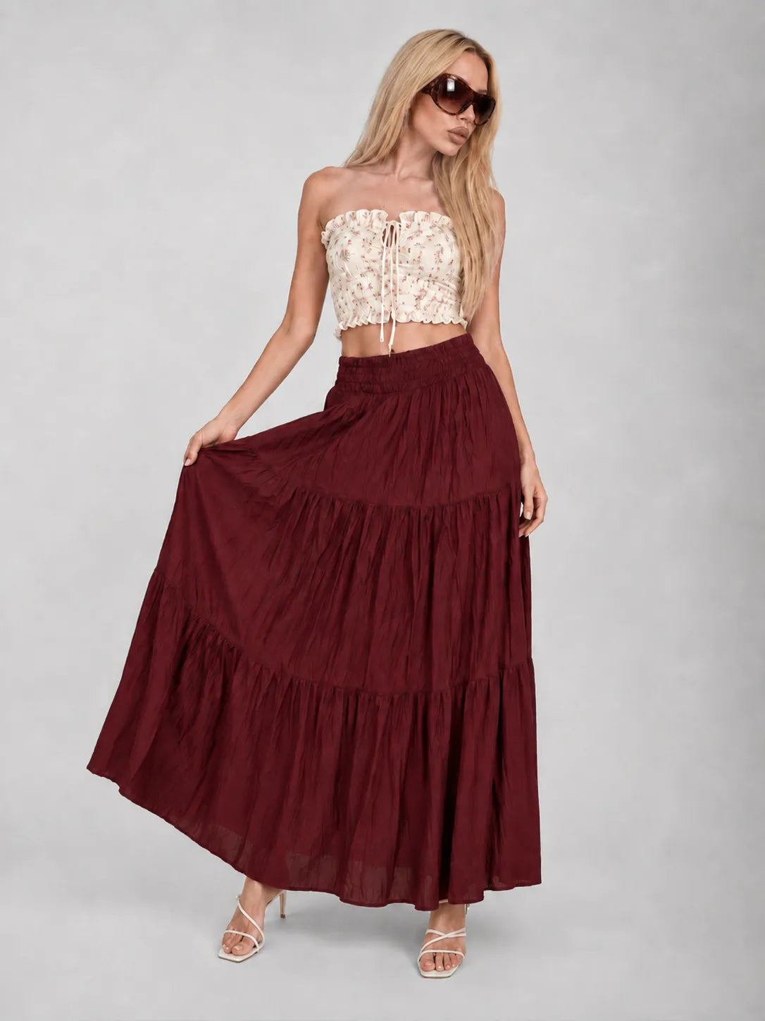 Jupe longue plissée à taille haute