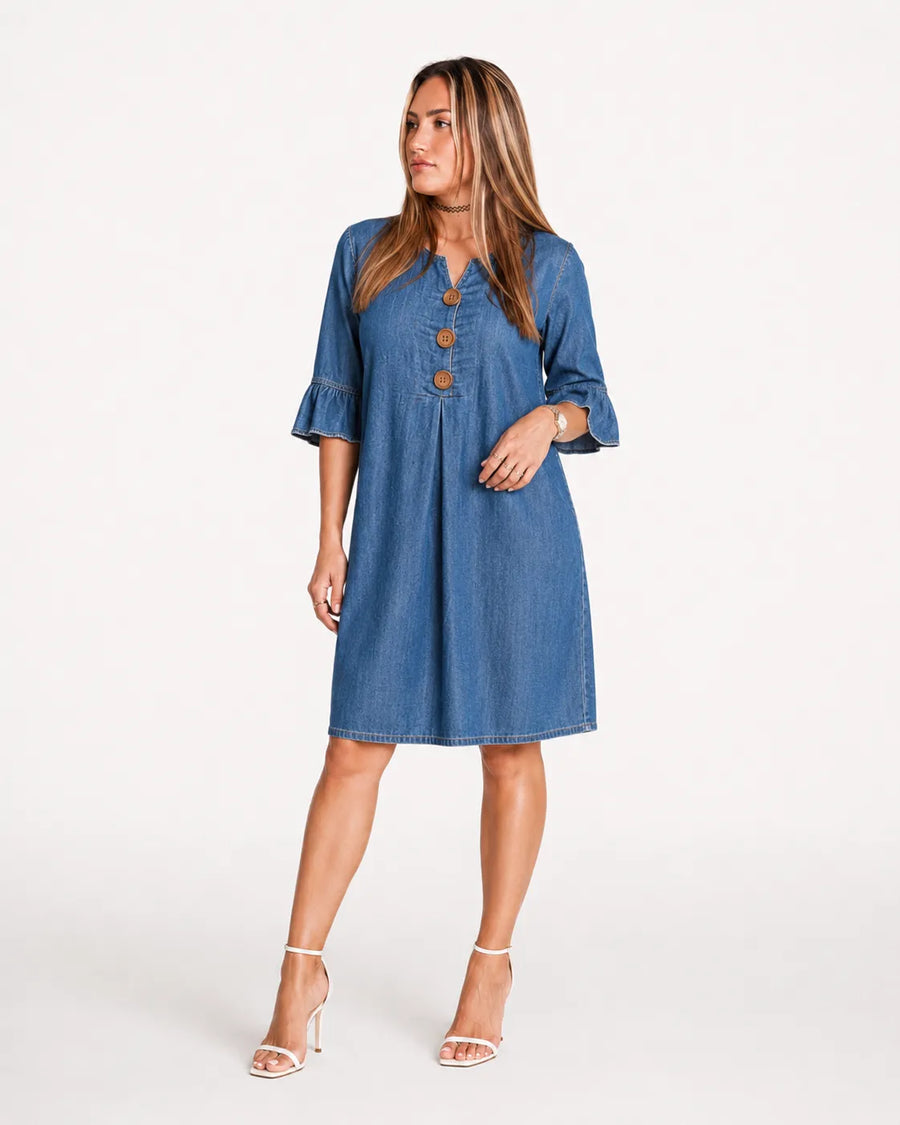 Robe en jean à manches volantées