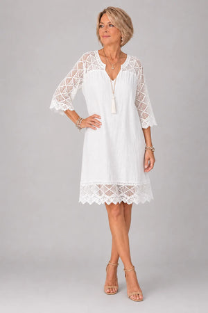 Robe col V dentelle patchwork décontractée
