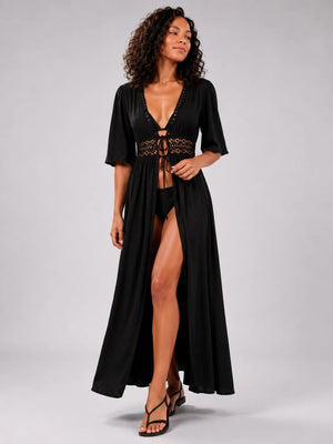 Maillot de bain dentelle découpée attache