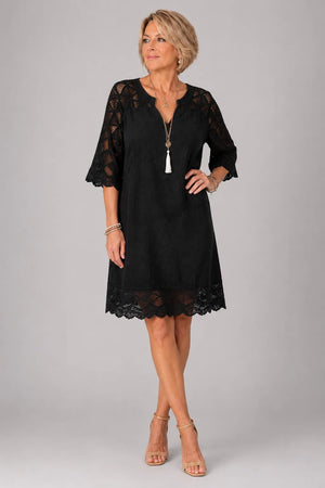 Robe col V dentelle patchwork décontractée