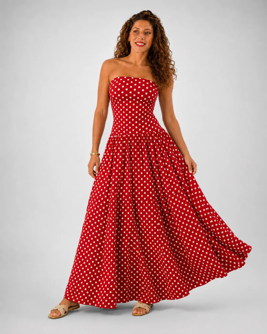Robe longue bandeau à pois ligne A