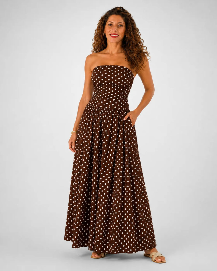 Robe longue bandeau à pois ligne A